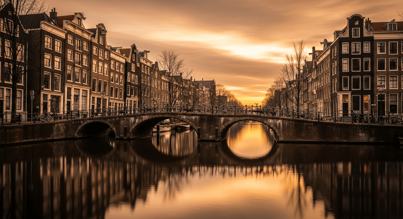 Amsterdam canals at golden hour